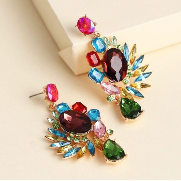Dynasty Crystal Cluster Jewel Post Earrings - Picture 1 of 8